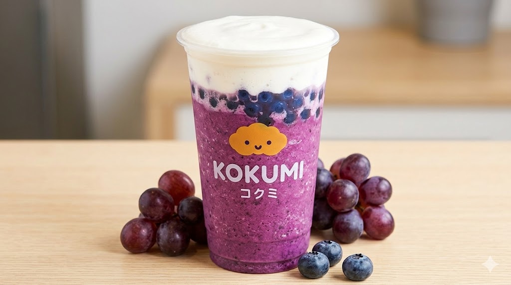 Grape Dynamite – Minuman grape segar dengan topping popping boba blueberry